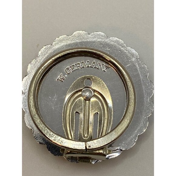 Vintage W. Germany Filigree Silver & Black Round Brooch Pin With Scalloped Edge - Picture 6 of 8